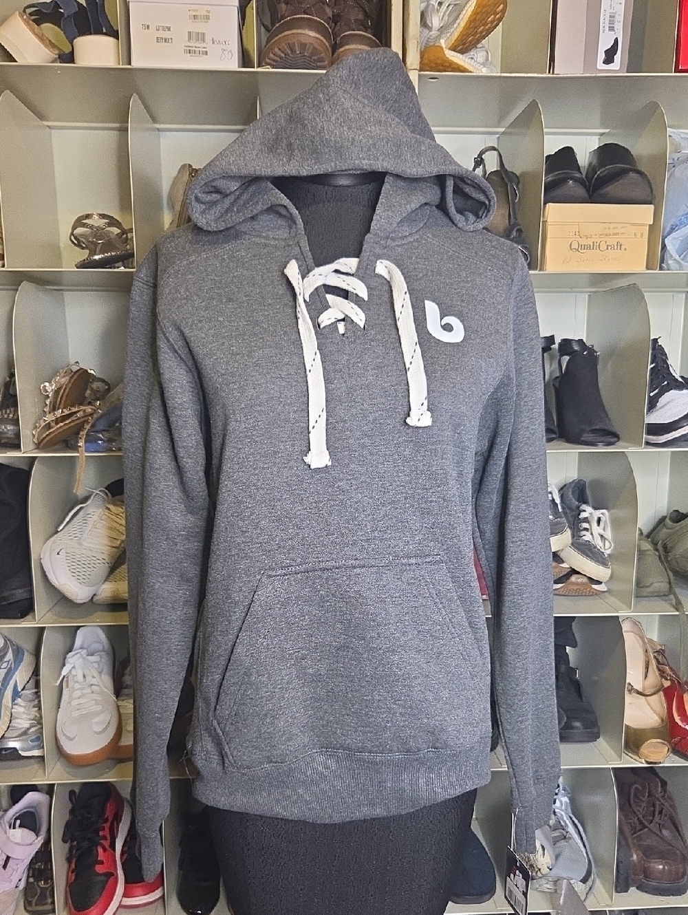 J. America Gray Lace-Up Hoodie with White Drawstrings
